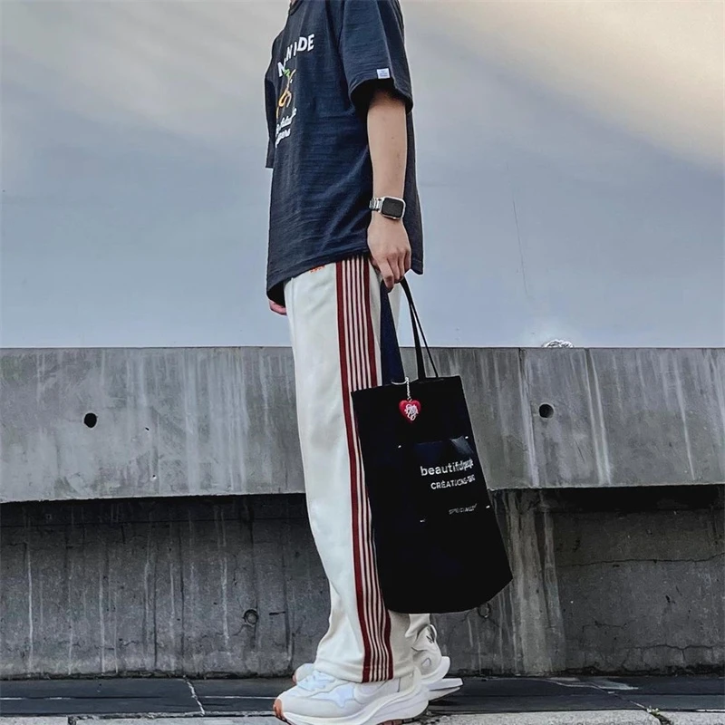 Fashion Trendy Stripe Embroidery Pattern AWGE Sweatpants 1:1 High Quality Drawstring Trousers Mens Womens NEE DLE Casual Pants