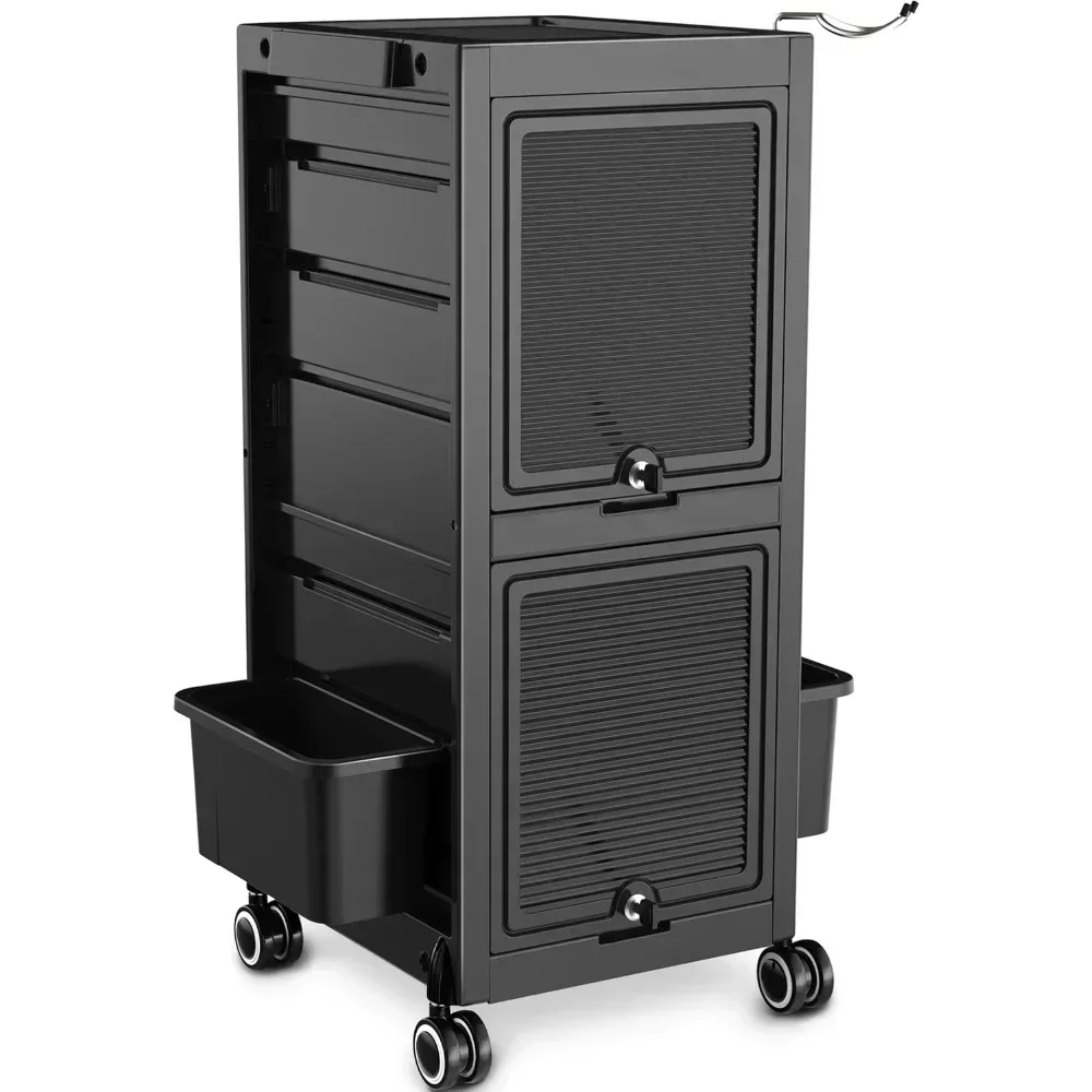 Premium Lockable Salon Trolley Cart with Wheels and 6 Drawers & 2 Bucket, Versatile Salon Cart for Hair Stylist, Salon trolley