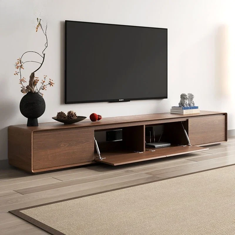 Wood Consoles Tv Stand Cabinet Coffee Table Combination Living Room Modern Apartment Walnut Floor Solid Wood TV Cabinet