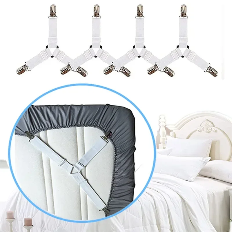 4pcs Bed Sheet Clip Elastic Straps Adjustable Clip Bed Sheet Fasteners Holder Gadgets for Home Organizer Mattress Cover Clips