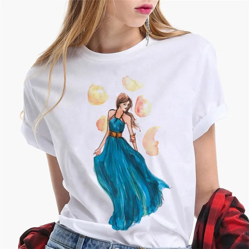 Damskie koszulki graficzne Harajuku Odzież damska Paris Girl Europe and America Fashion Loose Ins White Short-sleeved T-shirt