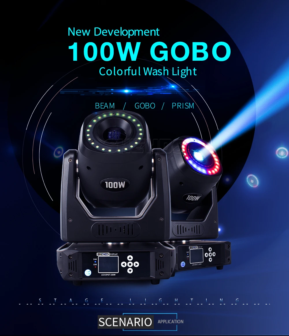 1/2PCS 100W LED Spot Lichter Mit Ring 6 Gesicht Prisma Moving Head Für Dj Party Dance disco Bühne Beleuchtung Wirkung Rotierenden Gobo – Detail 1