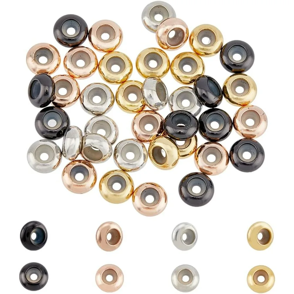 40Pcs 4 Colors Brass Stopper Beads with Rubber Inside Solid Weight Round Positioning Spacer Beads Adjustable Slider Clasps