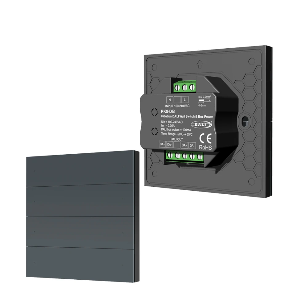CENFAYA – interrupteur mural DALI à 8/4 boutons, dispositif d'entrée DALI-2, prend en charge la fonctionnalité de retour, alimentation de Bus intégrée 100-240VAC