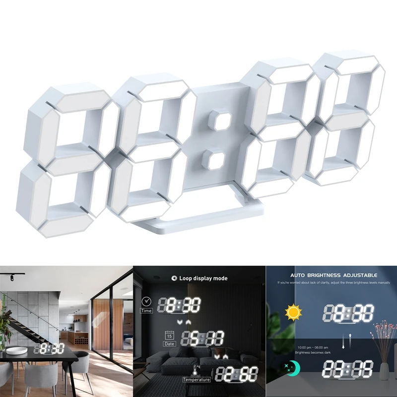 3D LED Wall Clock 15-Inch Remote Control Digital Timing Night Light Clock, For Office, Home,12/24 Hours