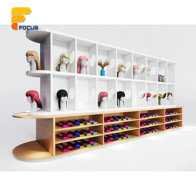 custom.Luxury Wig Display Rack Wall Mounted Multi Tier Shelf Space Saving Hairpiece Display Rack Unit