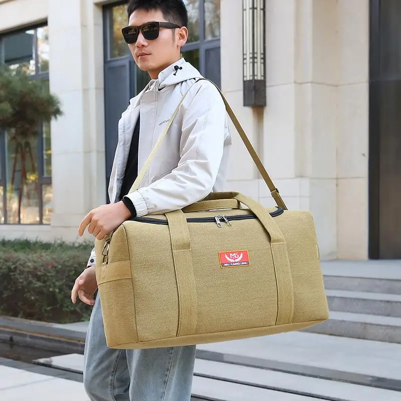 Large Capacity Canvas Travel Bag Men's Backpack Moving Outdoor Clothes Working Bag Retro Style Color Block Design Youth Backpack