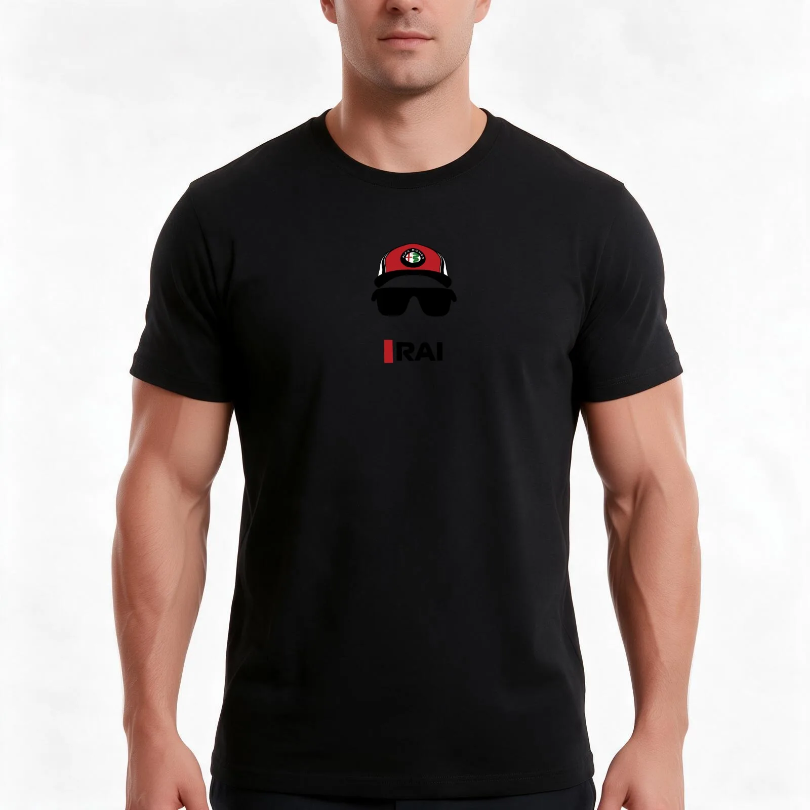 Raikkonen Glasses T-Shirt, Summer Casual Cotton Tee, Oversized Streetwear Tops, Vintage Graphic Print, Loose Fit Short Sleeve