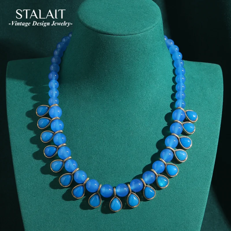 

Vintage Choker Beaded Necklace Chunk Jewelry Blue Bohemian Antique Water Drop Glass For Collar Woman Accessories Luxury Dubai