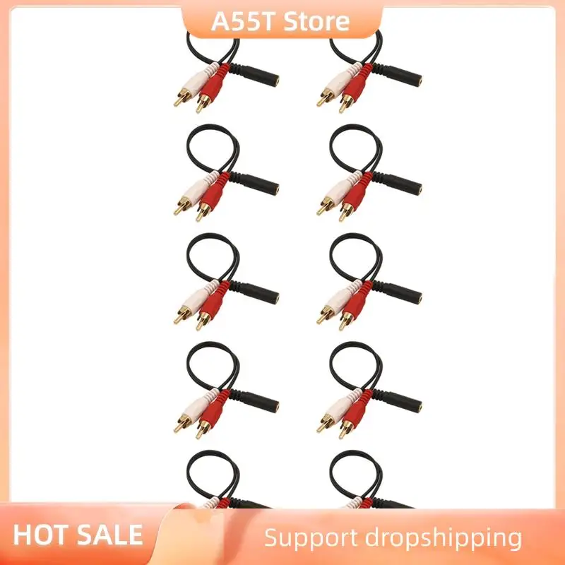A55T 10-Pack 3.5Mm Female To 2 RCA Male Stereo Y-Cable Gold Plated Adapter Bare Copper Wire For TV, Smartphone, MP3, Tablet, Spe