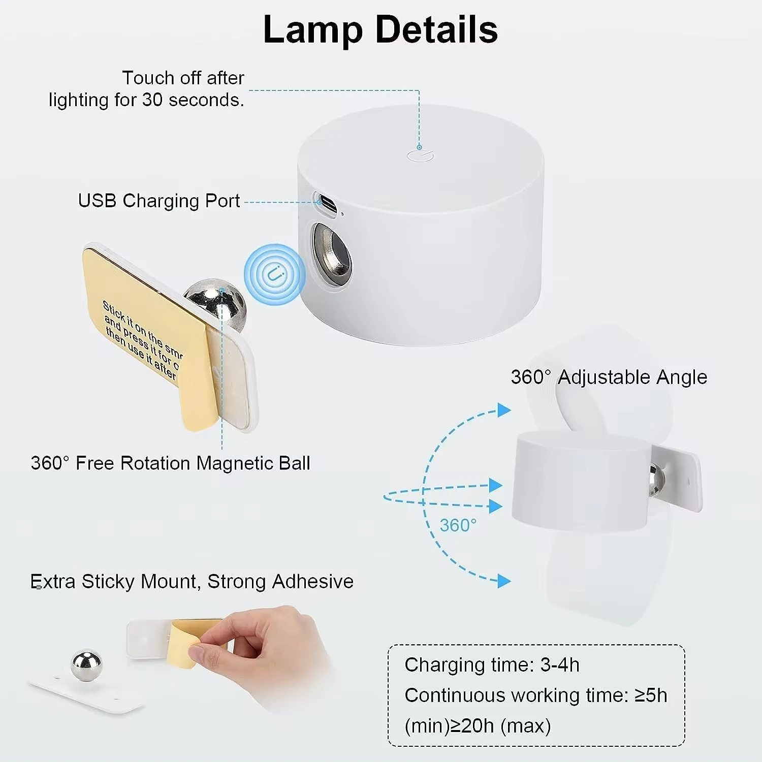 โคมไฟติดผนัง2ชิ้นโคมไฟติดผนังหรี่แสงได้19สีพร้อม USB ที่ดำเนินการโดยแบตเตอรี่แบบชาร์จไฟได้