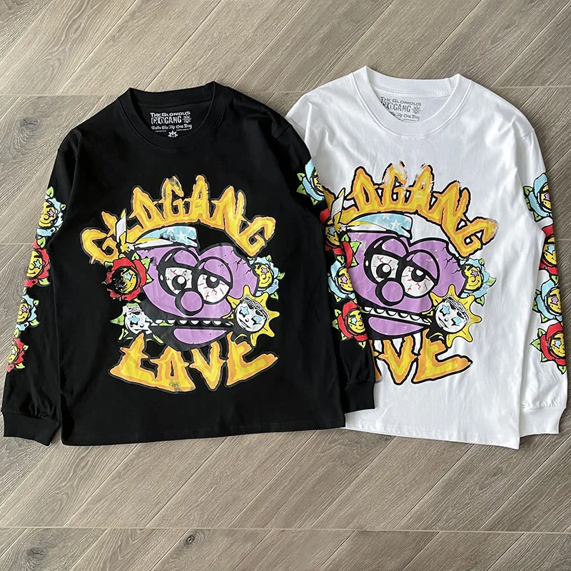 

High Quality Glo Gang Printed Cotton Long Sleeve T-shirt for Men Fashion Cartoon Cotton Oversized Streetwear