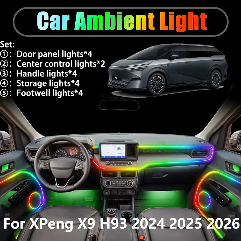 ل XPeng X9 H93 2024 2025 2026 2/18 في 1 سيارة الإضاءة المحيطة Led الجذع الداخلية led أضواء USB RGB فرقة غاسل السيارات جزء #1