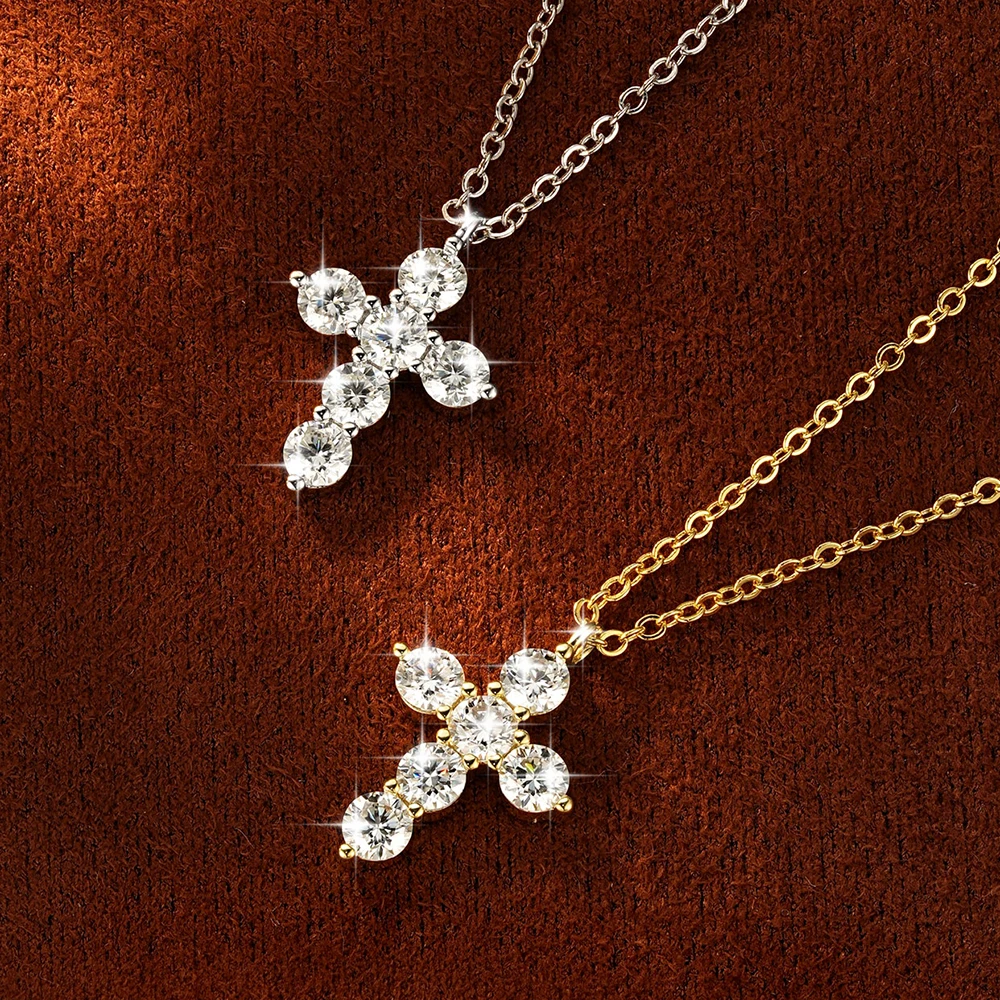 Lnngy 3.5mm Round Moissanite Pendant Necklace For Women14K Gold Filled Cross-shaped Necklaces European and American  Jewerly