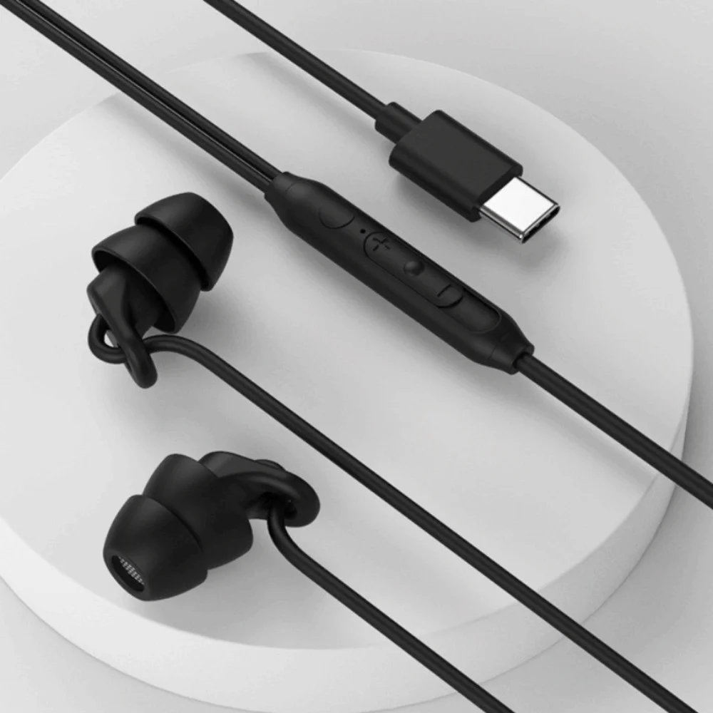 Soft Silicone Wired Headphones Noise Canceling Wired Handsfree Earphones Type C Jack in-Line Control Headset with Mic in-Ear Use