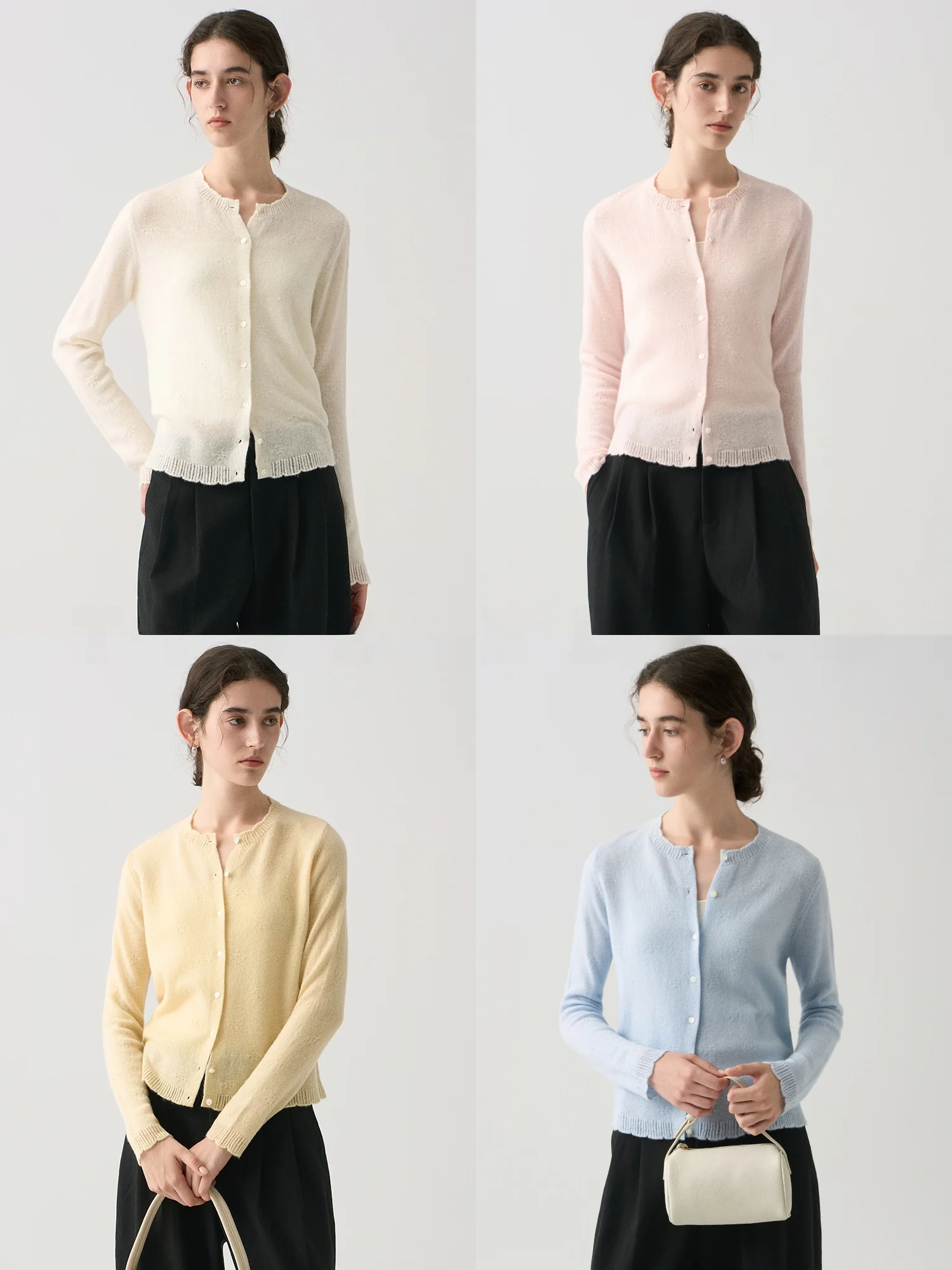 Elegant Simple round Neck Cashmere Cardigan Women's Long Sleeve Knitted Light Weight Commuting Inner Wear Matching Chinese Brand