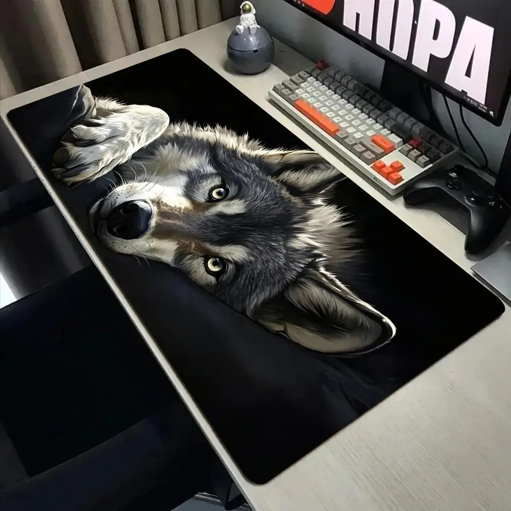 Interesting Gray Wolf Mouse Pad Desk Mat with Stitched Edge XXL Mousepads Rubber Anti-slip Gamer Keyboard Rug Gaming Mats