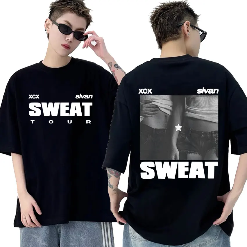 Charli XCX SWEAT Tour Graphic T Shirt Men Women Hip Hop Fashion Short Sleeve T-shirts Retro Oversized Cotton T-shirt Streetwear