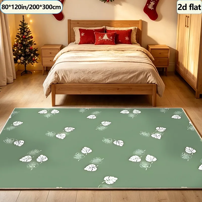 Sage Green Tropical Monstera Leaf Pattern Carpet Flooring, Boho Botanical Area Rug for Living Room Bedroom Home Interior Decor view 2