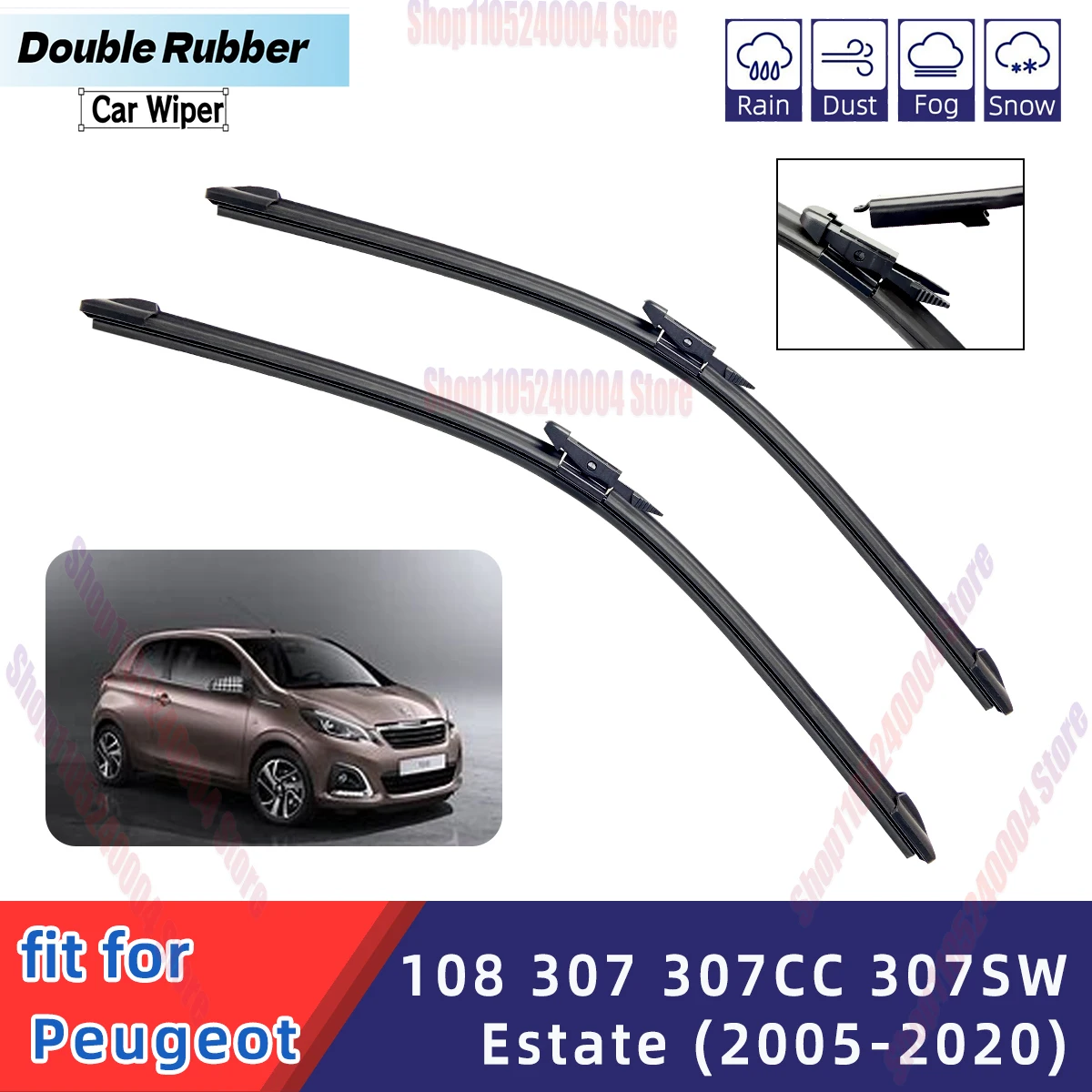 

For Peugeot 108 307 307CC 307SW Estate General Multifunctional Double Rubber Strip Front Windshield Wiper Car Wiper Wholesale