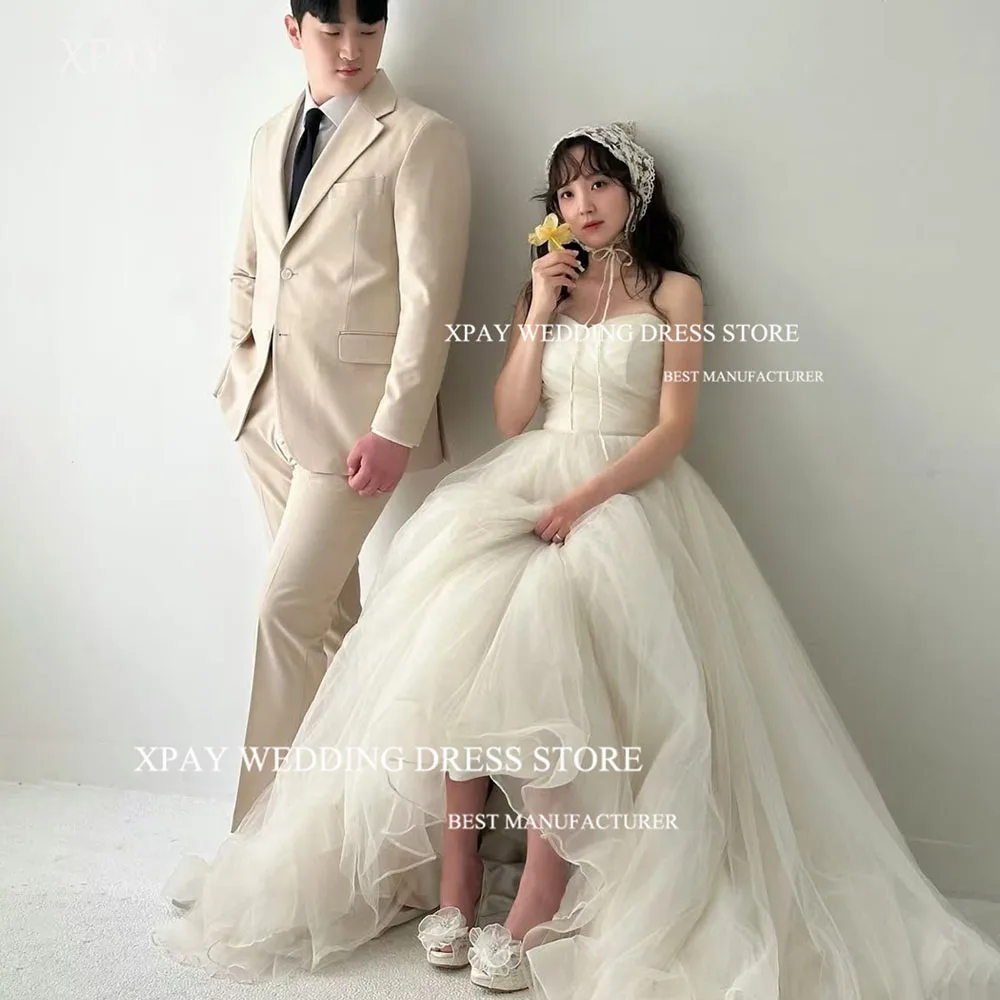 

XPAY Sweetheart Collar A-Line Tulle Wedding Party Dresses Korea Women Photo shoot Ivory Plain Bridal Gowns Corset Customized