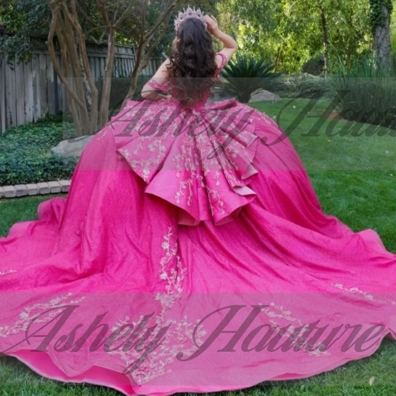 

Customized Luxury Fuchsia Princess 15 Year Girl Quinceanera Dresses Applique Puffy Skirt Women Wedding Formal vestidos de festa