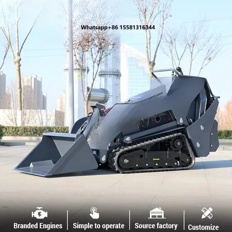 INFRONT Reliable Mini Skid Steer V1000 Garden Crawler Loader With Buckets for Snow Removal Landscaping