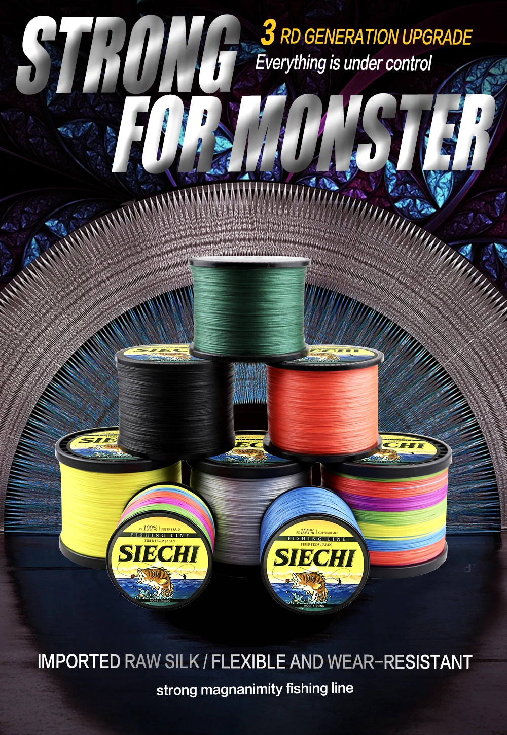 SIECHI X4 Starke 300 M 500 M 1000 M 4 Stränge Geflochtene PE Angelschnur Multifilament Geflecht Draht 12LB 20LB 30LB 43LB 65LB 83LB – Detail 1