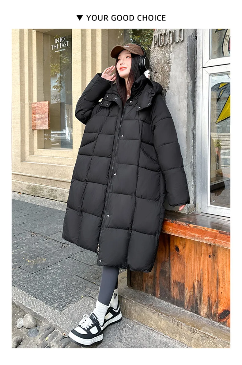 Winter Warmth Women's Mid-Length Down Cotton Jacket Over-the-Knee Parkas New Loose Quilted Coat Thickened Outerwear Trendy Tops