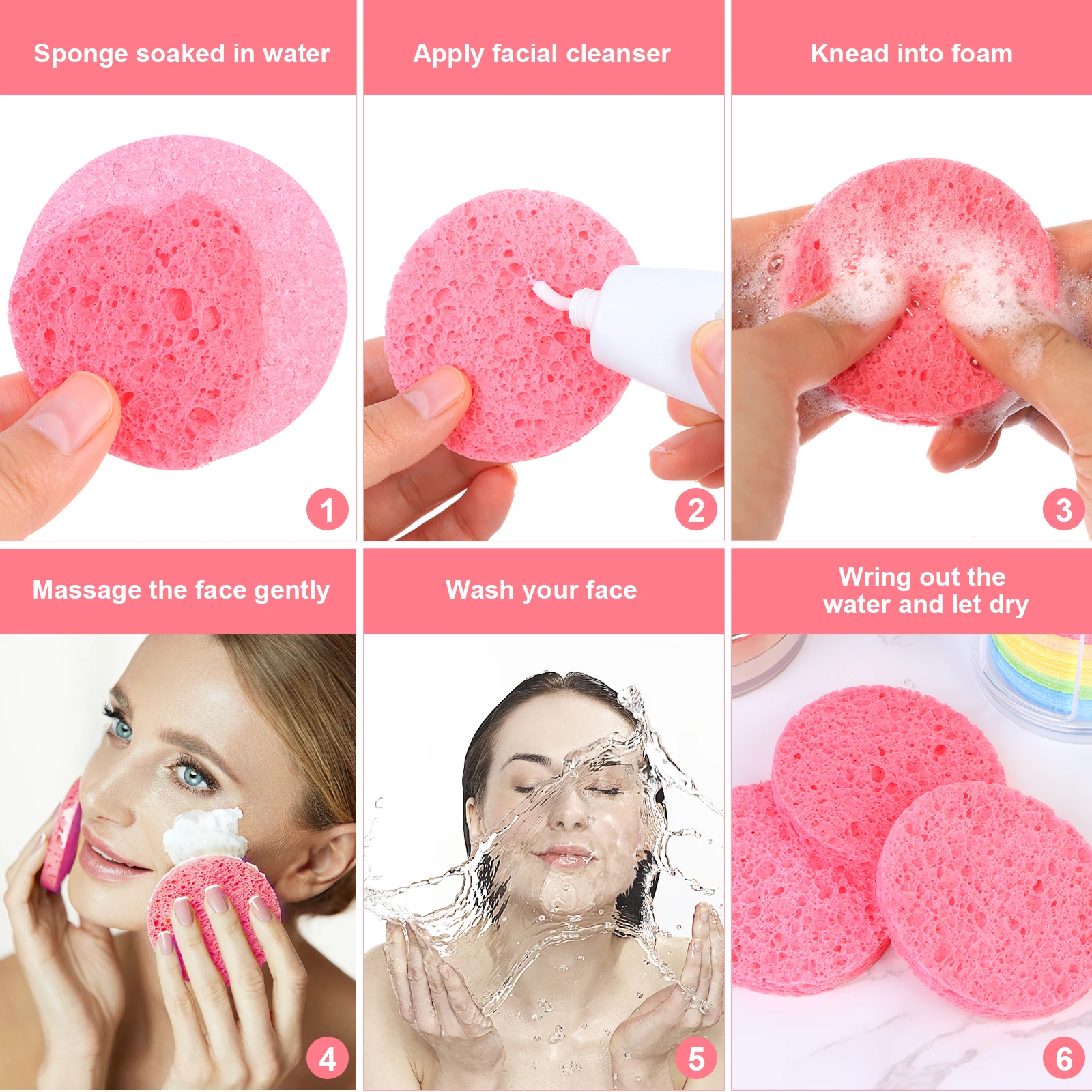 100PCS Natural Wood Pulp Sponge Cellulose Compress Cosmetic Puff Facial Washing Sponge Face Care Cleansing Makeup Remover Tool