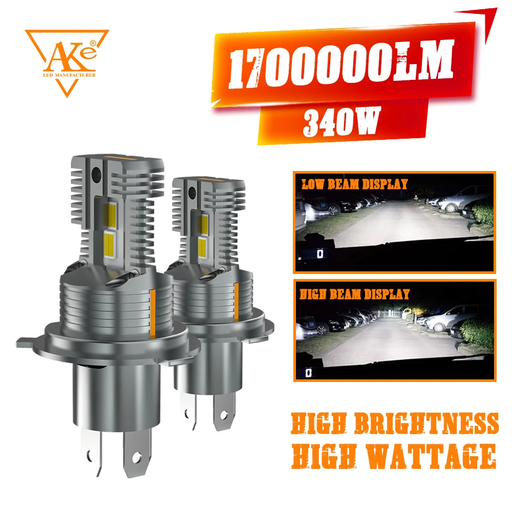 

2PCS H4 Fog Light Bulbs for Fiat Hyundai VW Golf Renault Ford, H4 9003 HB2 Led Car Headlight 340W 6000K Low Beam High Beam Bulb