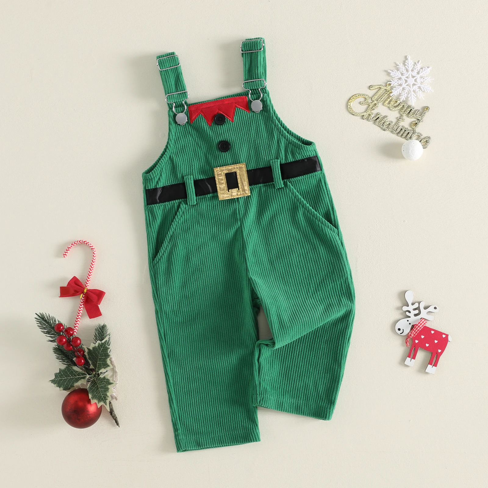 0-4Y Toddler Boy Christmas Corduroy Overalls Embroidered Patch Sleeveless Jumpsuits Santa Costumes Clothes