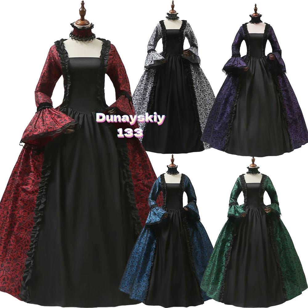 

Vintage Medieval Gothic Square Neck Flare Sleeve Lace Patchwork Maxi Dress bodycon dress dresses