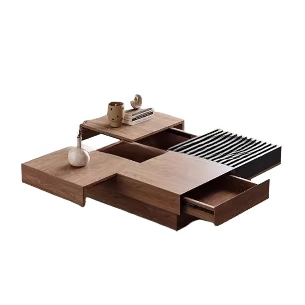 Wabi-sabi square coffee table, walnut color coffee table, modern and simple, small apartment coffee table in household living