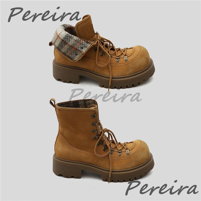 British Round Toe Thick Sole High Top Boots for Men Women Trendy Height Increasing Lace Up Boots Outdoor Couple Casual Shoes