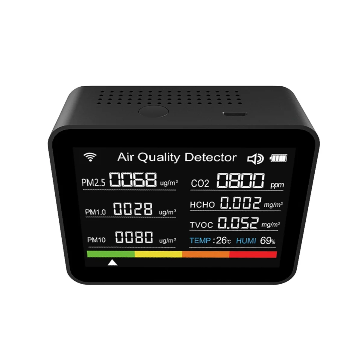 ABNP 13 в 1 Tuya WIFI Монитор качества воздуха CO2/TVOC/HCHO/PM2.5/PM1.0/PM10/температура/влажность/время/дата/будильник/таймер-черный
