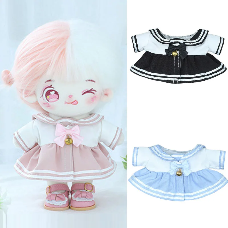 Kawaii Plush Doll Clothes Sailor Suit Dress Knotbow Bell Jk Skirt for 20cm Anime Plush Toy Accessories