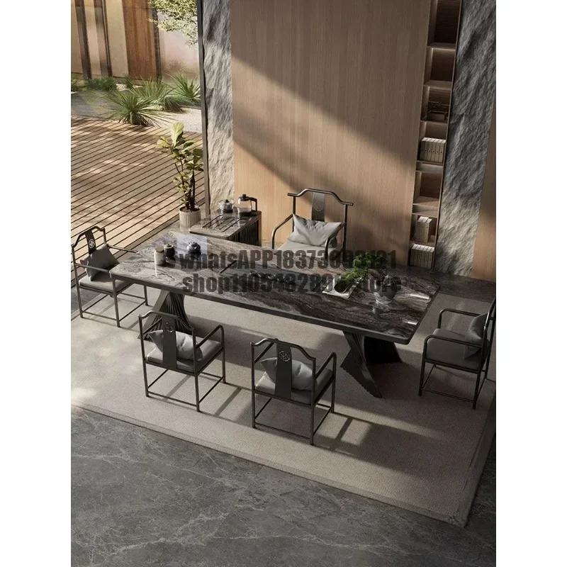 Light luxury rock slab tea table high-end modern Italian home balcony office integrated tea table