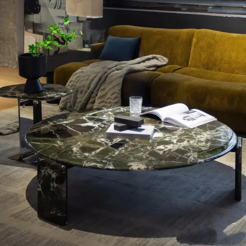 Italian minimalist marble coffee table living room villa designer high sense of autumn green round coffee table combination