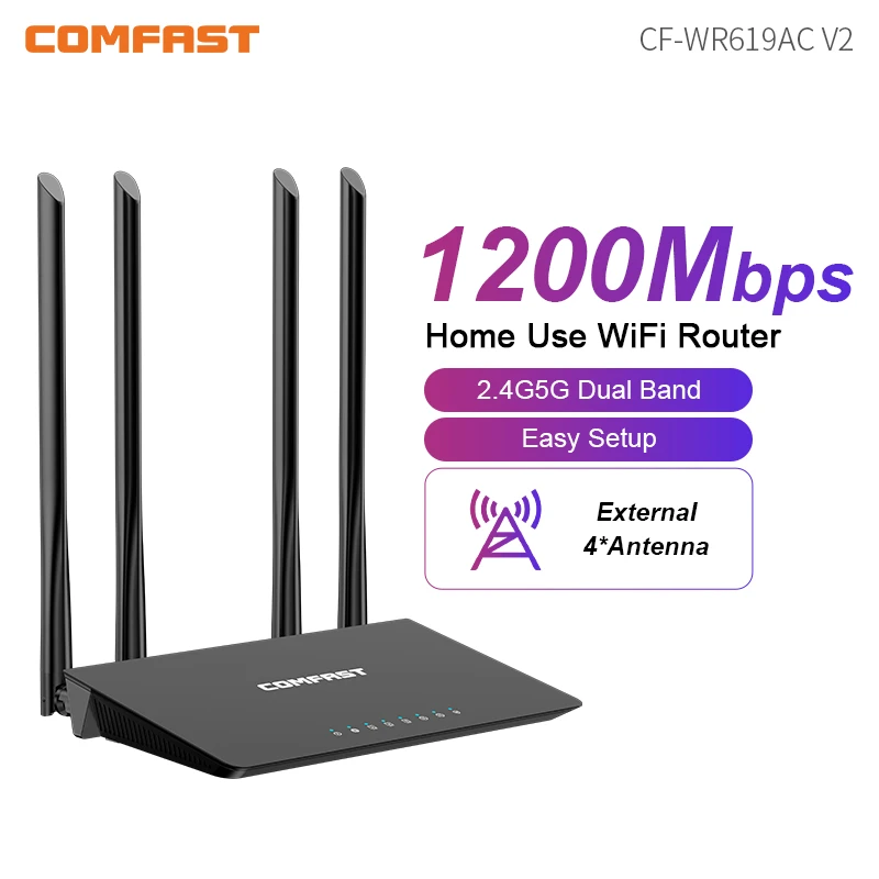 Comfast 1200Mbps 2,4G y 5,8 GHz enrutador WiFi MU-MIMO antena de alta ganancia 4*5dBi cobertura más amplia potente enrutador inteligente QOS Gigabit