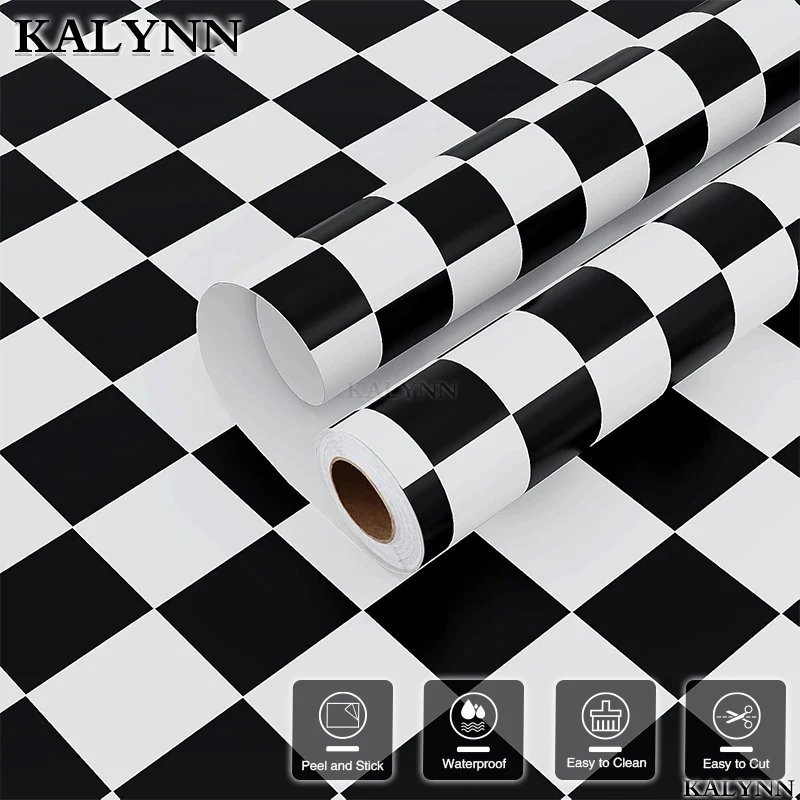 Checkered Contact Paper Peel and Stick Black White Wallpaper Self Adhesive Waterproof Decorative Vinyl for Kitchen Walls Sticker