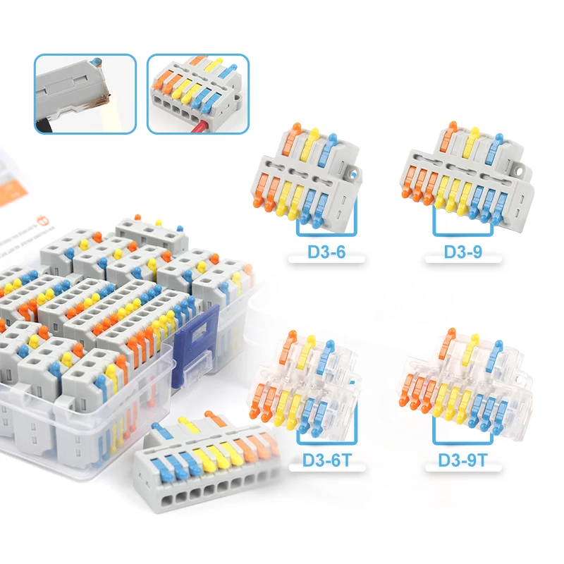 

3 in 6/9 out Fast Wiring Cable Connectors Boxed Universal Compact Splitter Electrical Conductors Push-in Home Terminal Block 32A