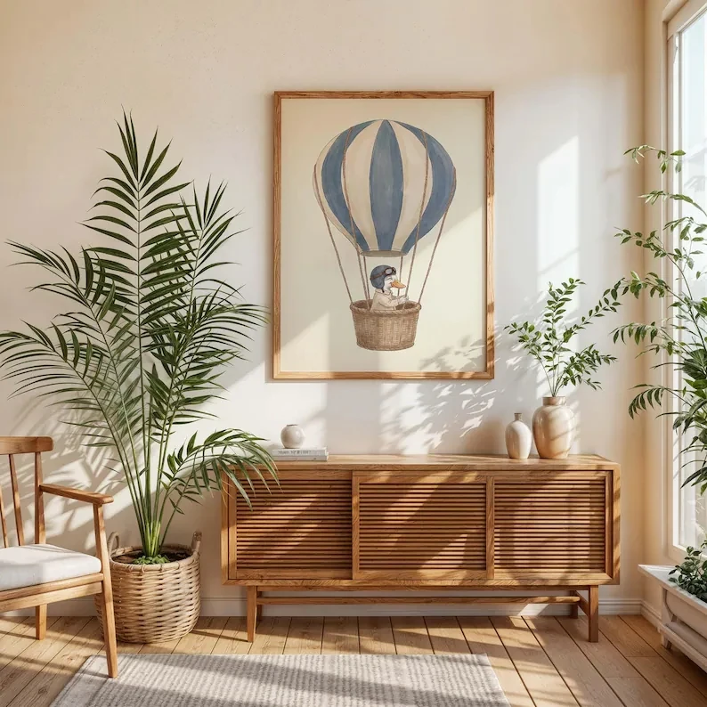 Modern Hot Air Balloon Duck Wall Art Print Canvas Painting Poster Picture For Living Room,Bedroom And Kids Room Home Decor