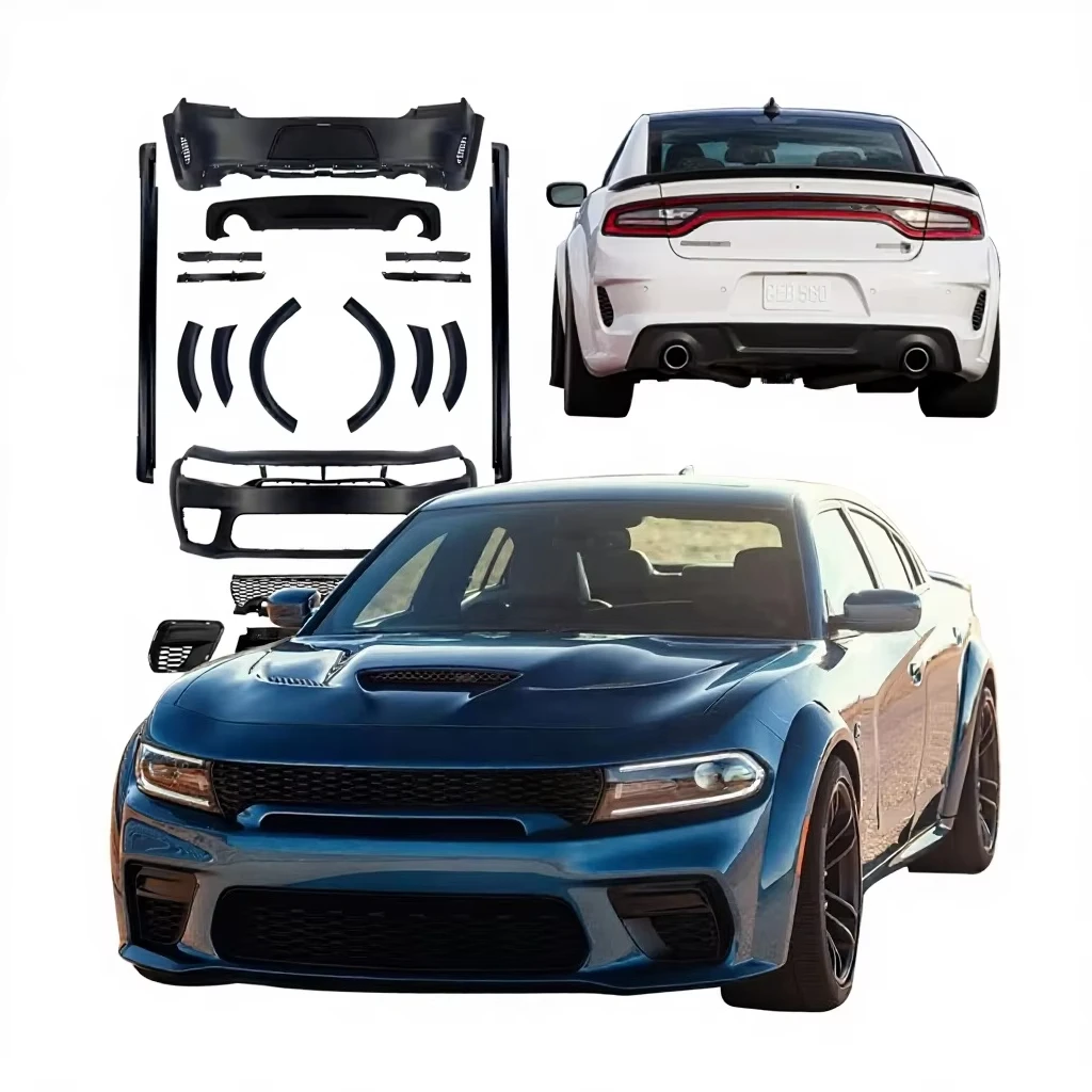 Car Widebody Front Bumper Rear Diffuser Upgrade to 2021+ Hellcat SRT Car for Dodge Charger Front Lip Part  2015-2023