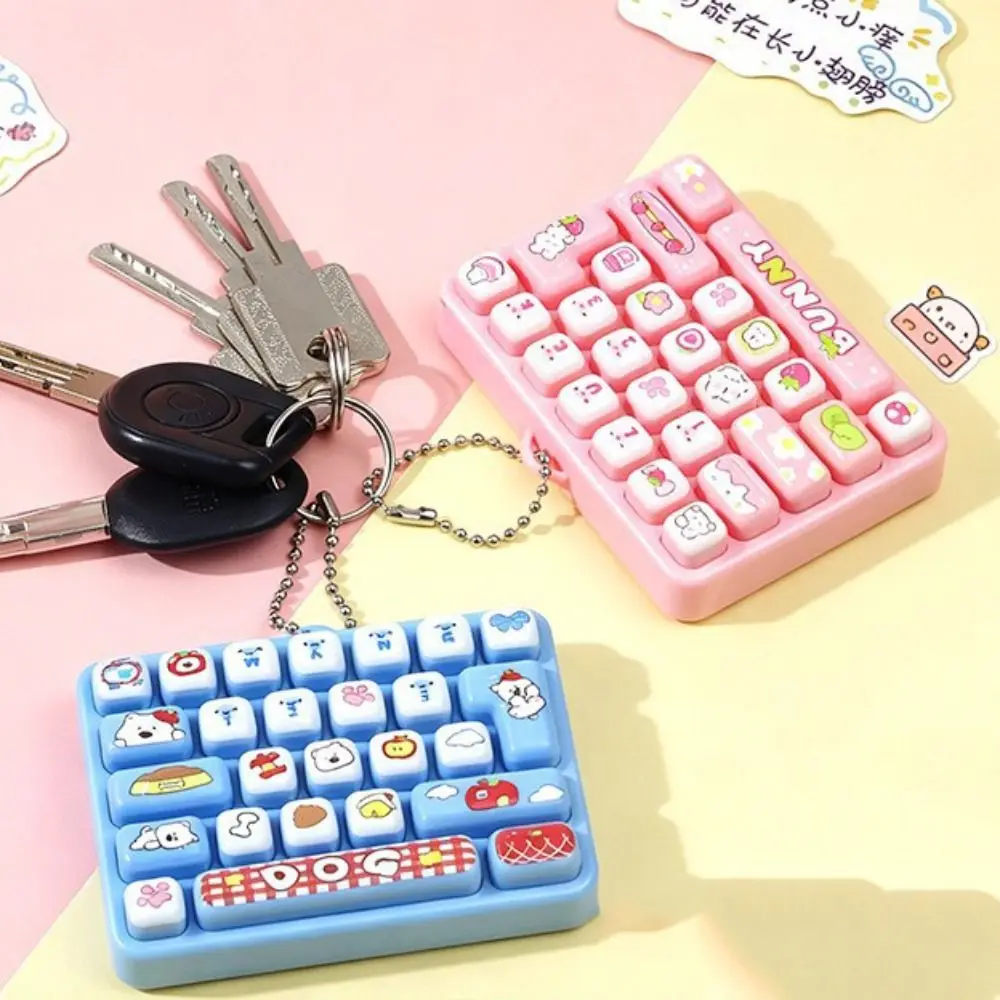 Cartoon 26 Keys Keyboard Keychain Mini Animals Fingertip Button Keyring Pressable Keys Clicker Sound Keyboard Clicker Keychain