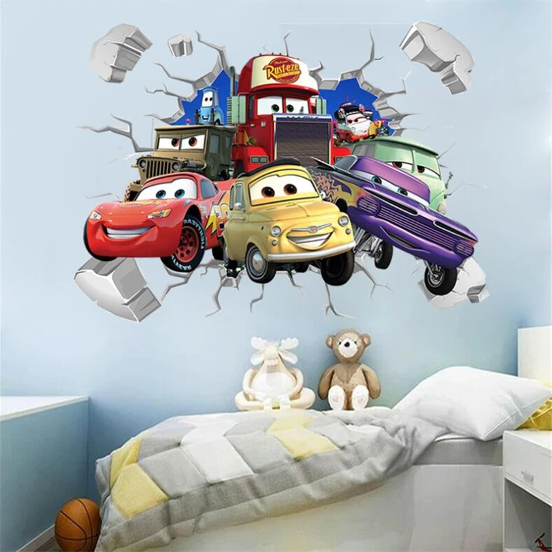 Disney Cartoon Car Lighting McQueen Wall Stickers per la camera dei bambini Home Bedroom PVC Decor Cartoon Movie Mural Art decalcomanie