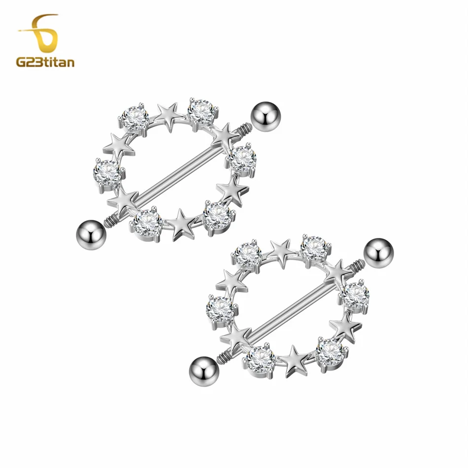 2pcs 14G Titanium Barbell Nipple Ring Copper Hoop Get Zircon Circle Hypoallergenic Piercing Women Body Jewelry Sexy Accessories