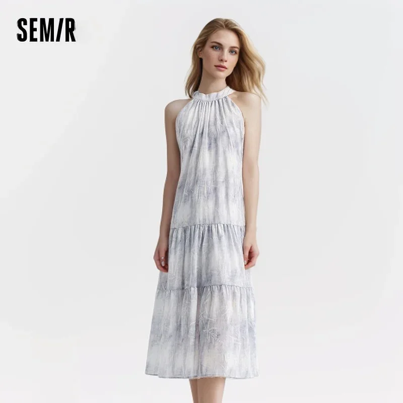 Semir Co-Branded Dress Women Myriad National Style Summer 2024 New Waisted Loose Hanging Neck Long Dress Temperament