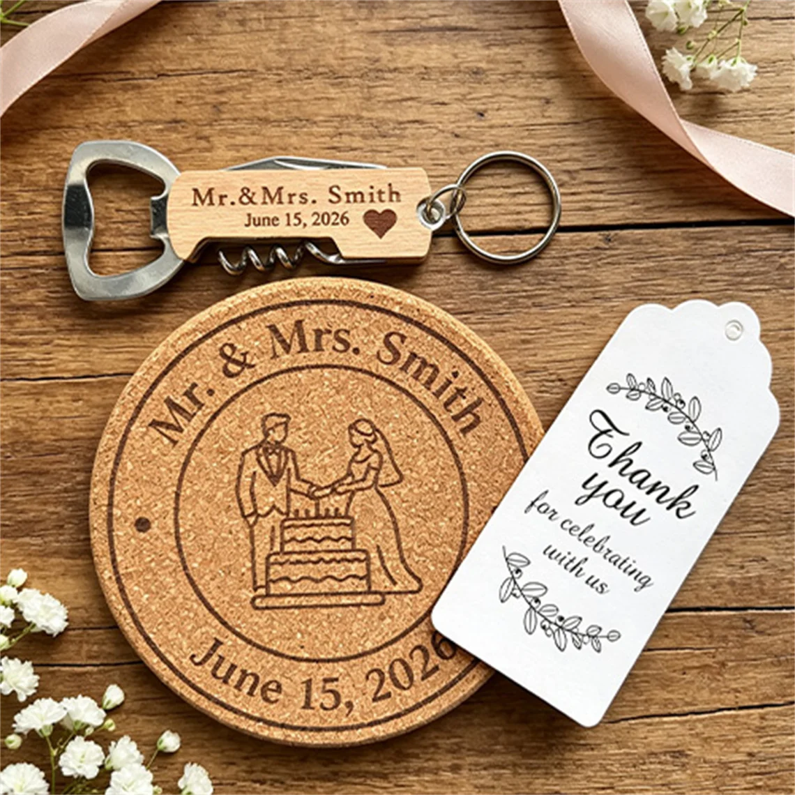 souvenirs-de-mariage-personnalises-cadeaux-pour-invites-coffret-cadeau-nom-logo-personnalise-[sous-verre-en-liege-ouvre-bouteille]