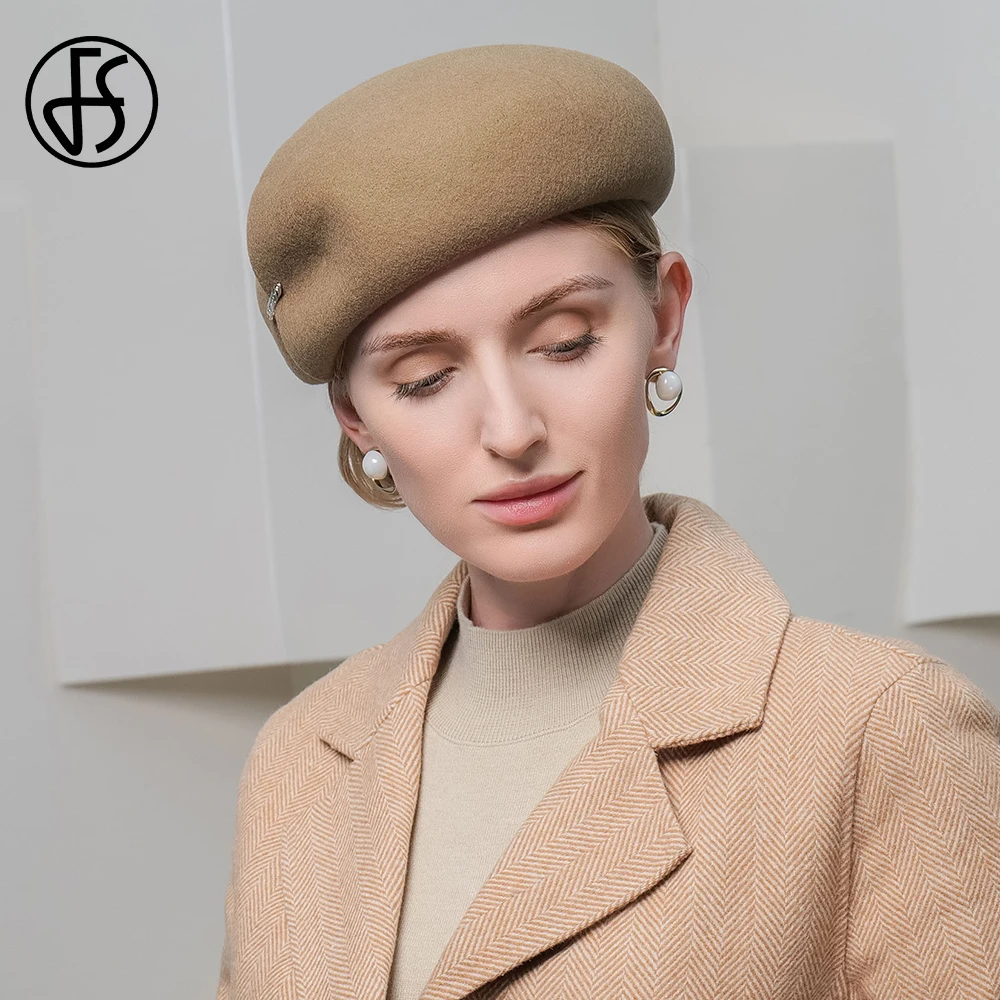 FS 2024 Vintage Beret Pillbox Hats For Women Elegant Wool Felt Fedoras Ladies Winter Fascinator Church Derby Cap Female